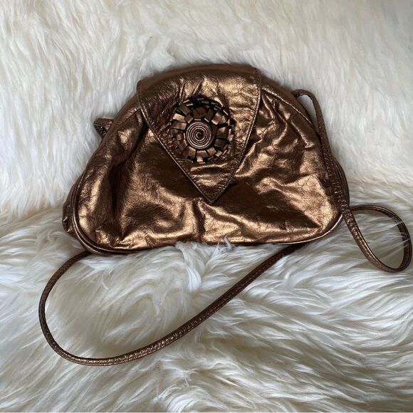 Bronze Metallic Leather Crossbody Evening Bag Bags by Pinky - Picture 1 of 7
